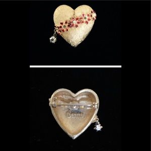 🎀Vintage Mylu Brand Signed Heart Shape Brooch Gold Enamel Pin Jewelry